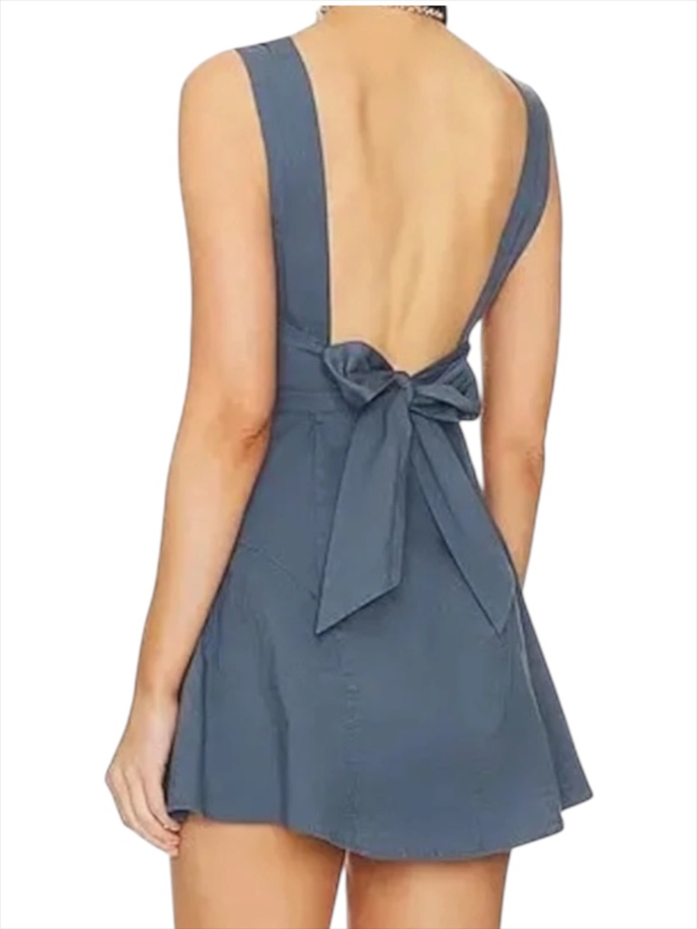 Free People Eye Catching Bow Back Mini Dress Blue Gray Size S - Picture 2 of 10